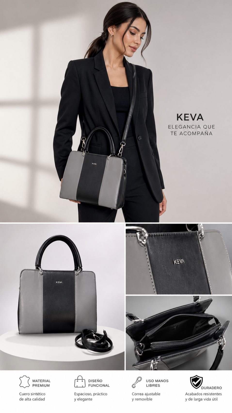 Bolso KEVA Gris y Negro