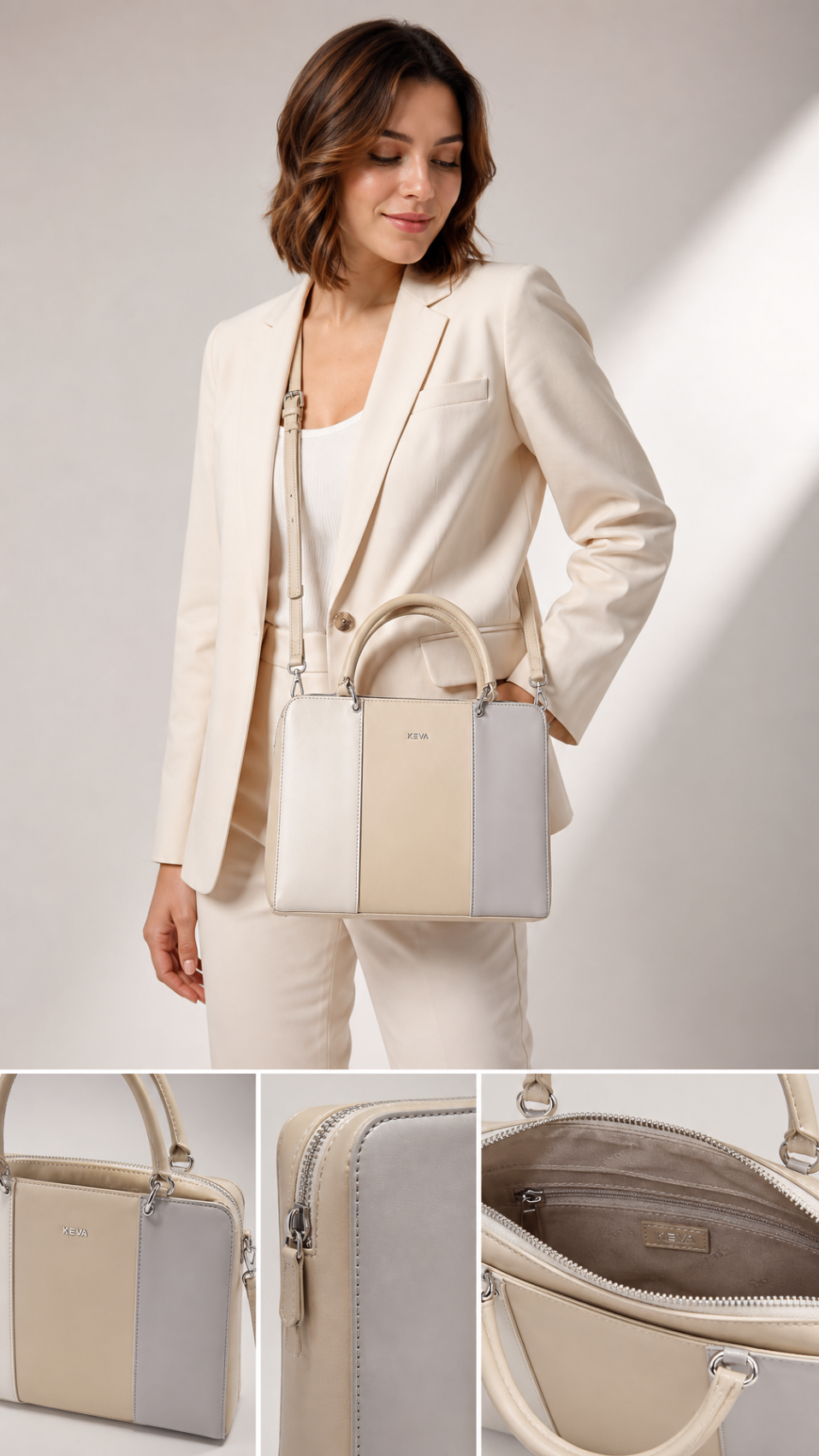Bolso KEVA Crema y Gris