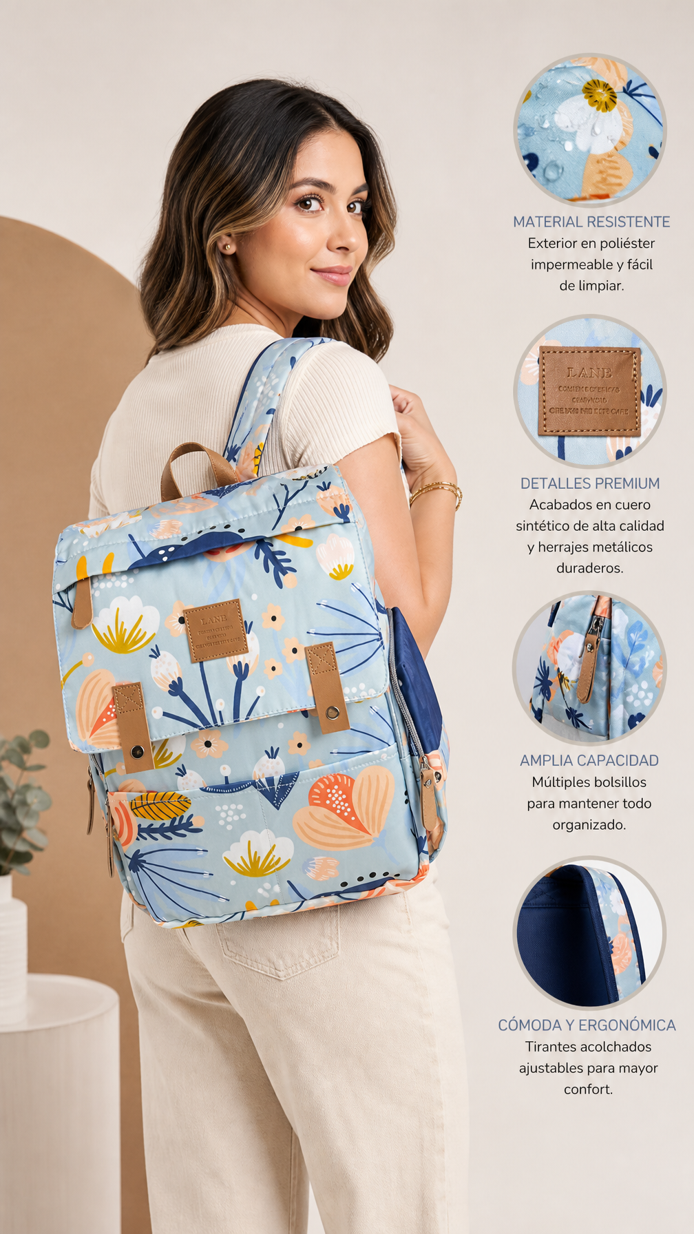 Pañalera Floral Azul Premium